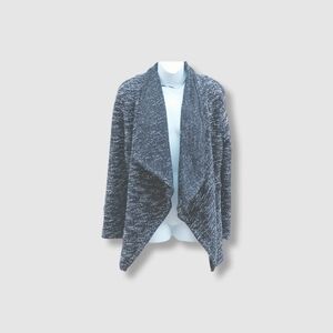BNCI by Blanc Noir Black and White Speckled Drape Front Cardigan Sweater Size L